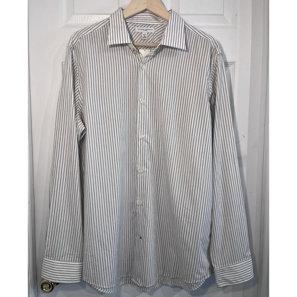 Banana Republic XL 17-17.5 Fitted Dress Shirt White Stripe Italy‎ Cotton NWT